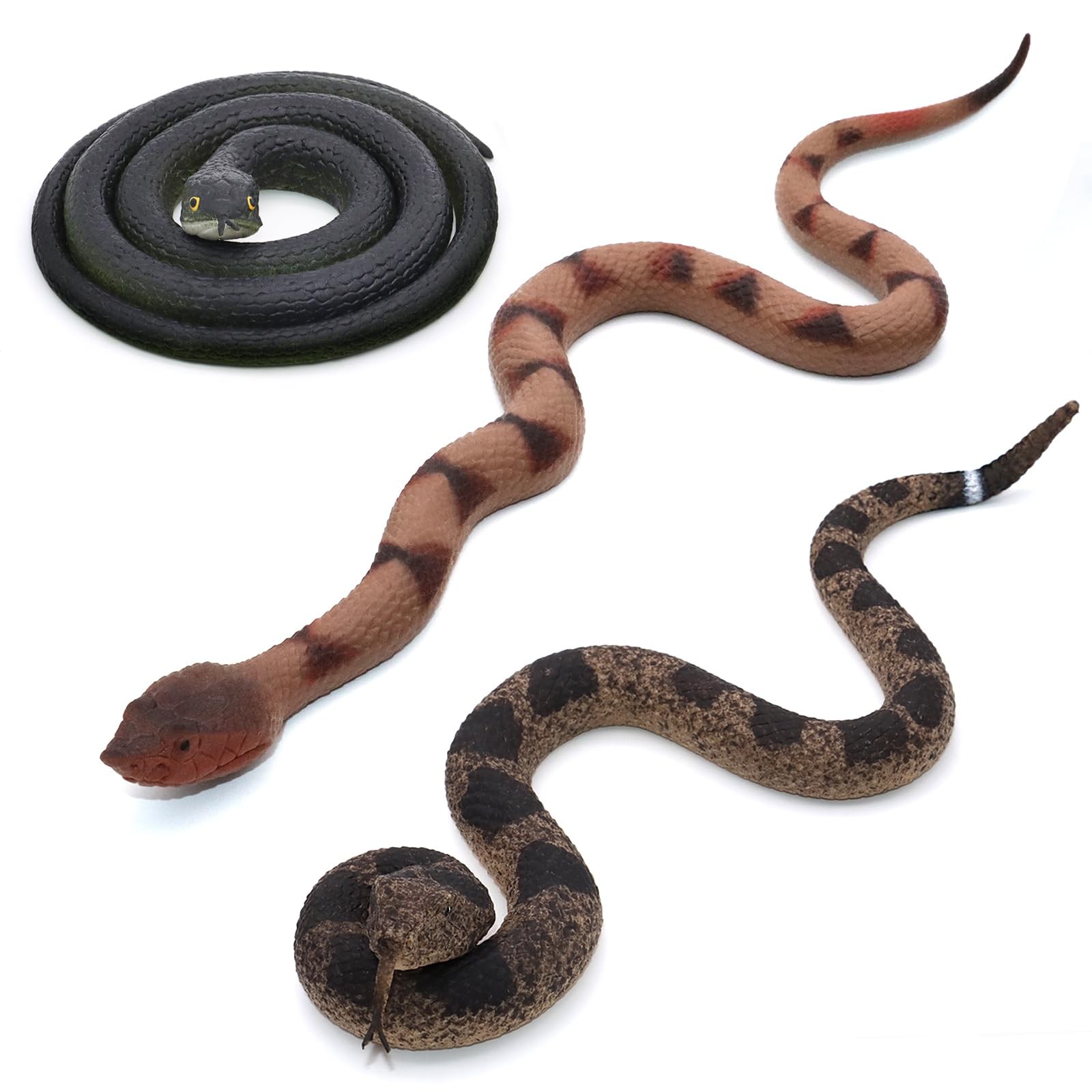 3 Realistic Rubber Snakes Bird Deterrent Prank Toy Set for Garden