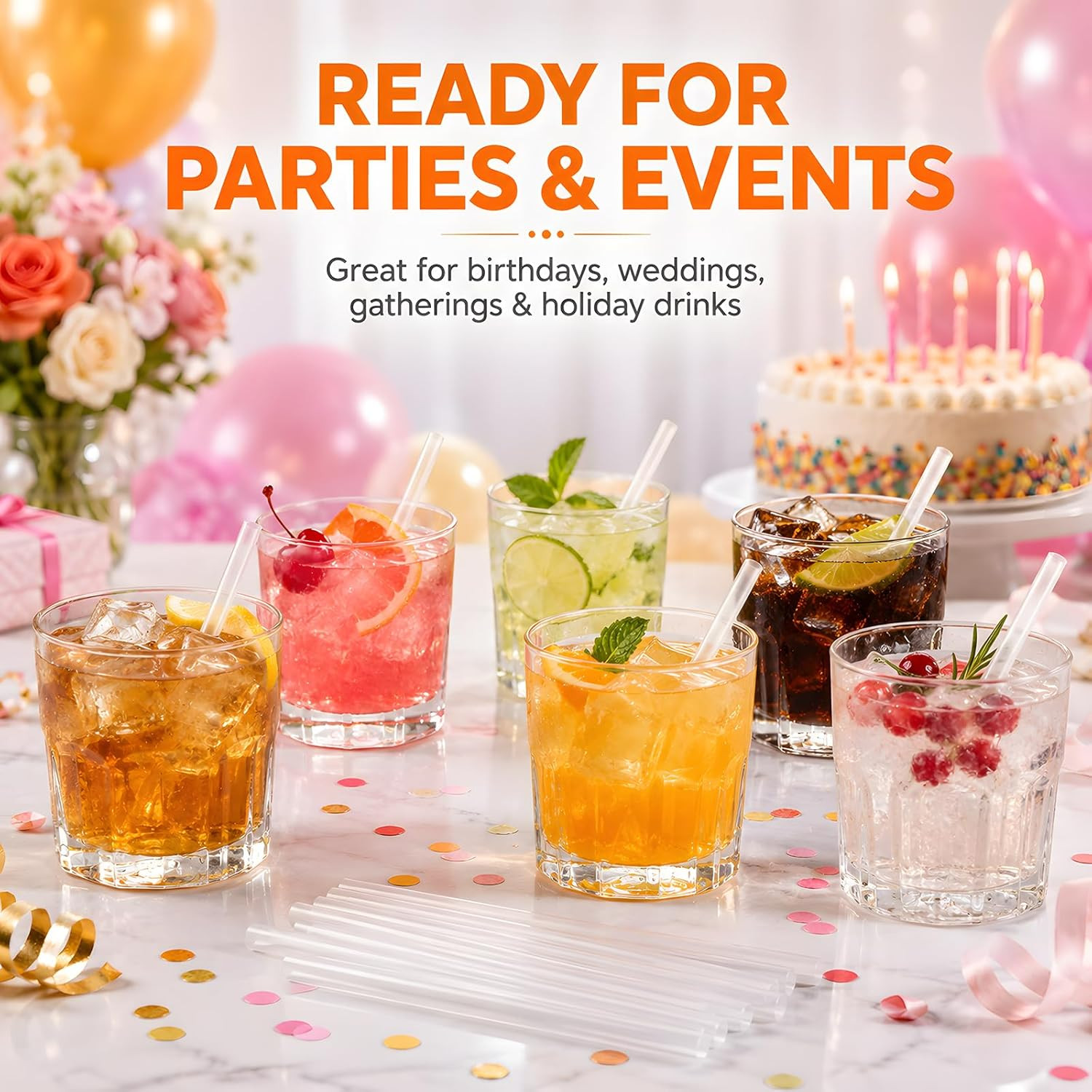ALINK 500 Pcs 5 Inch Plastic Clear Cocktail Straws, 0.24″ Diameter Disposable Sm