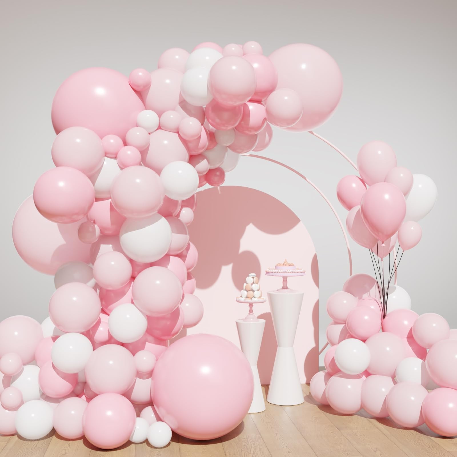 Light Pink Balloon Arch Kit, 134Pcs Pink and White Balloons