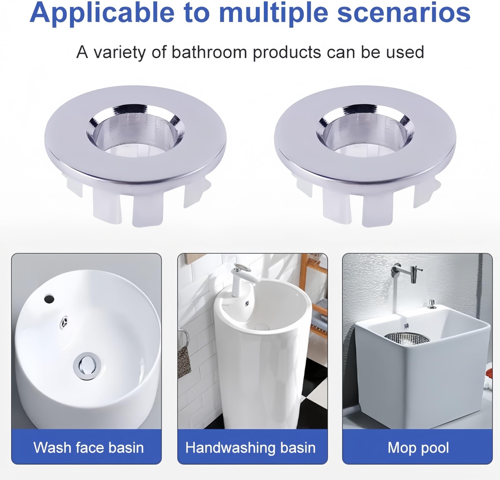 2 Pack Sink Overflow Cover,Sink Overflow Ring，Made of Silver Fine Copper，The App