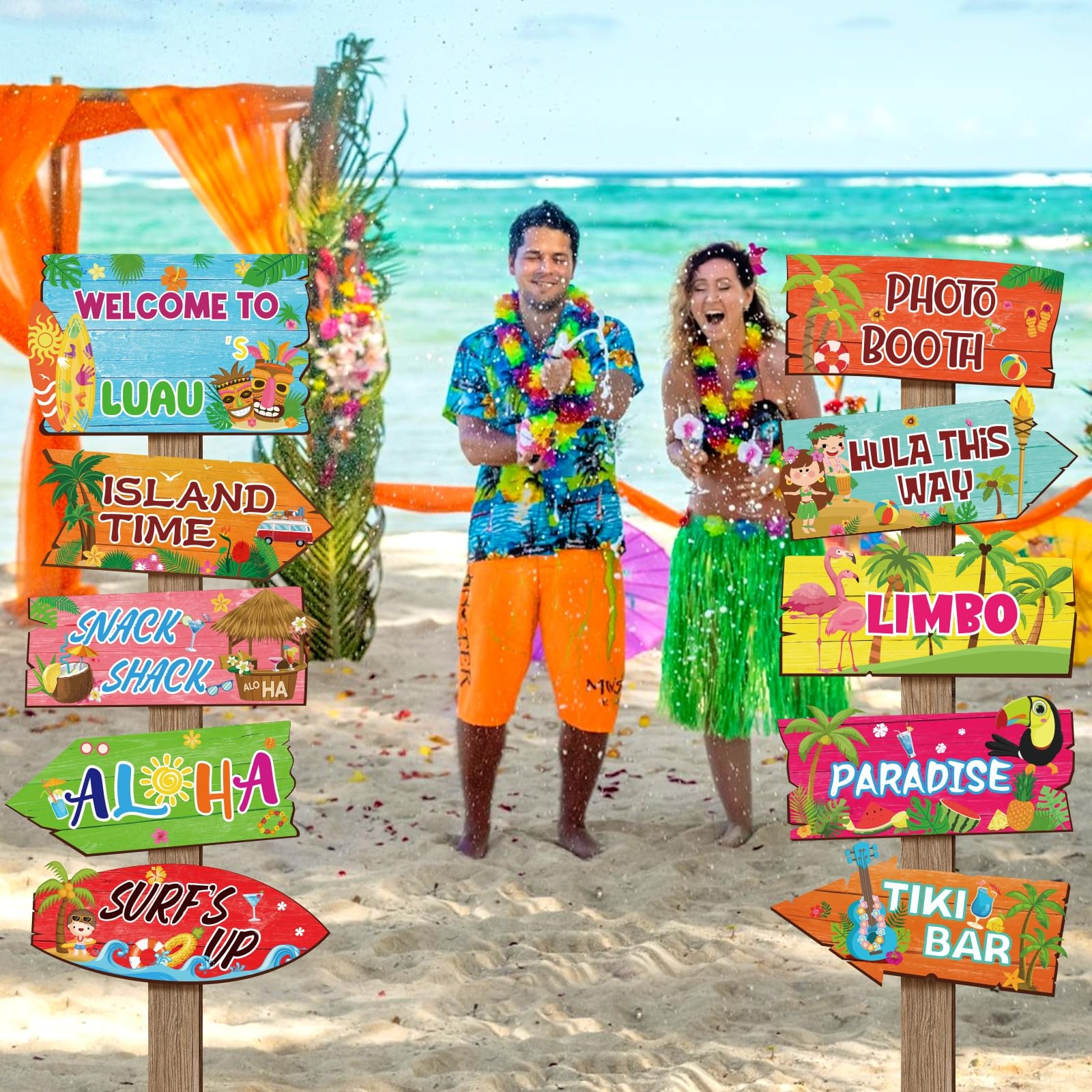 20 Pcs Luau Party Decorations Tropical Aloha Table Signs Multiple Colors Set