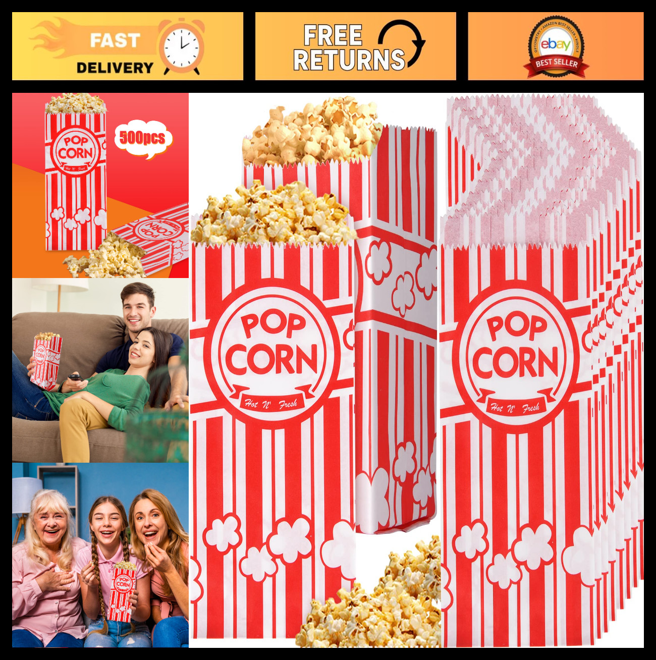 500 Paper Popcorn Bags – 1 oz Mini Serving Bags for Party, Carnival Supplies, Bu