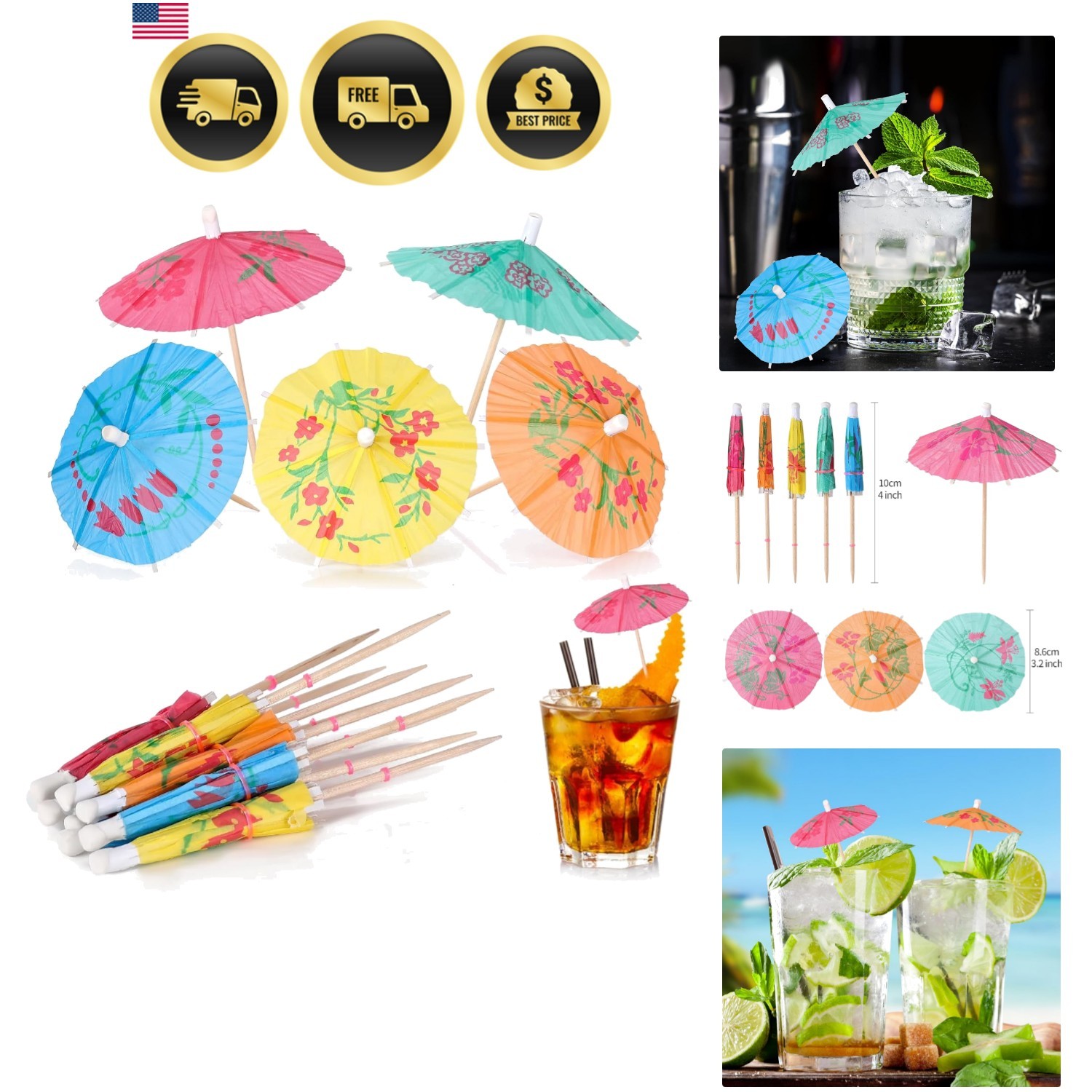 100 PCS] Drink Umbrellas Cocktail Picks – Cocktail Umbrellas for Drinks, Mini…