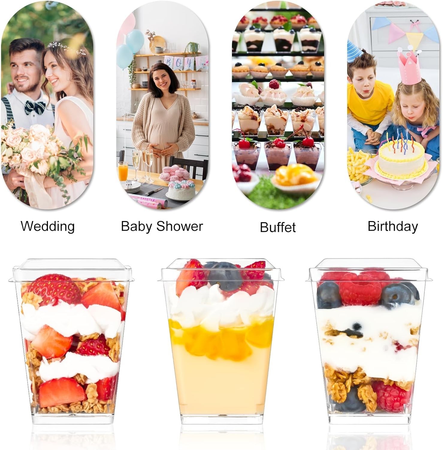 50 Pack 5 oz Plastic Dessert Cups with Lids and Spoons, Mini Parfait Cups Cle…
