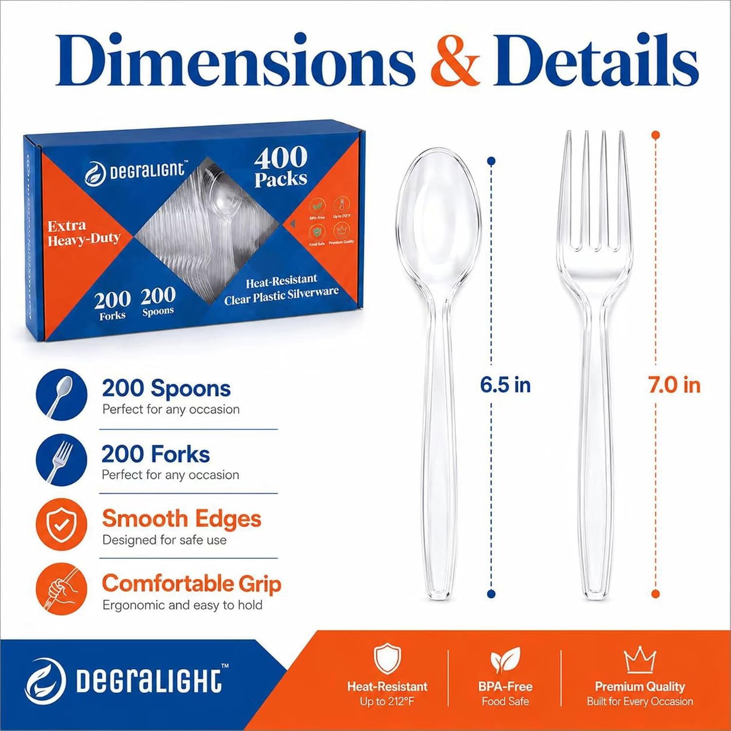 400 Count] Plastic Silverware Set, Extra Heavy Duty Plastic Forks and Spoons,