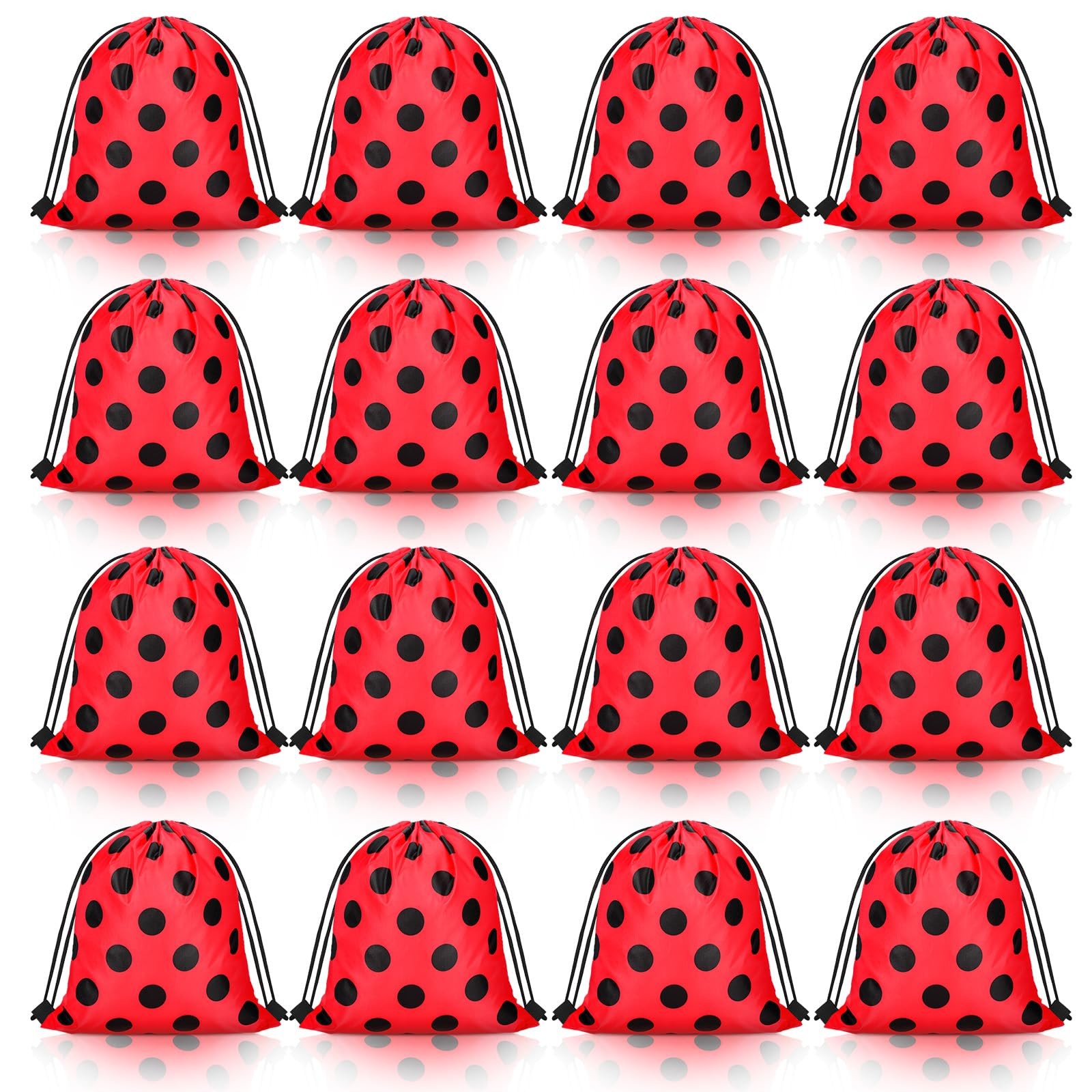 16 Pcs Ladybug Party Drawstring Bags Ladybug Party Favors Red Black Polka Dot…