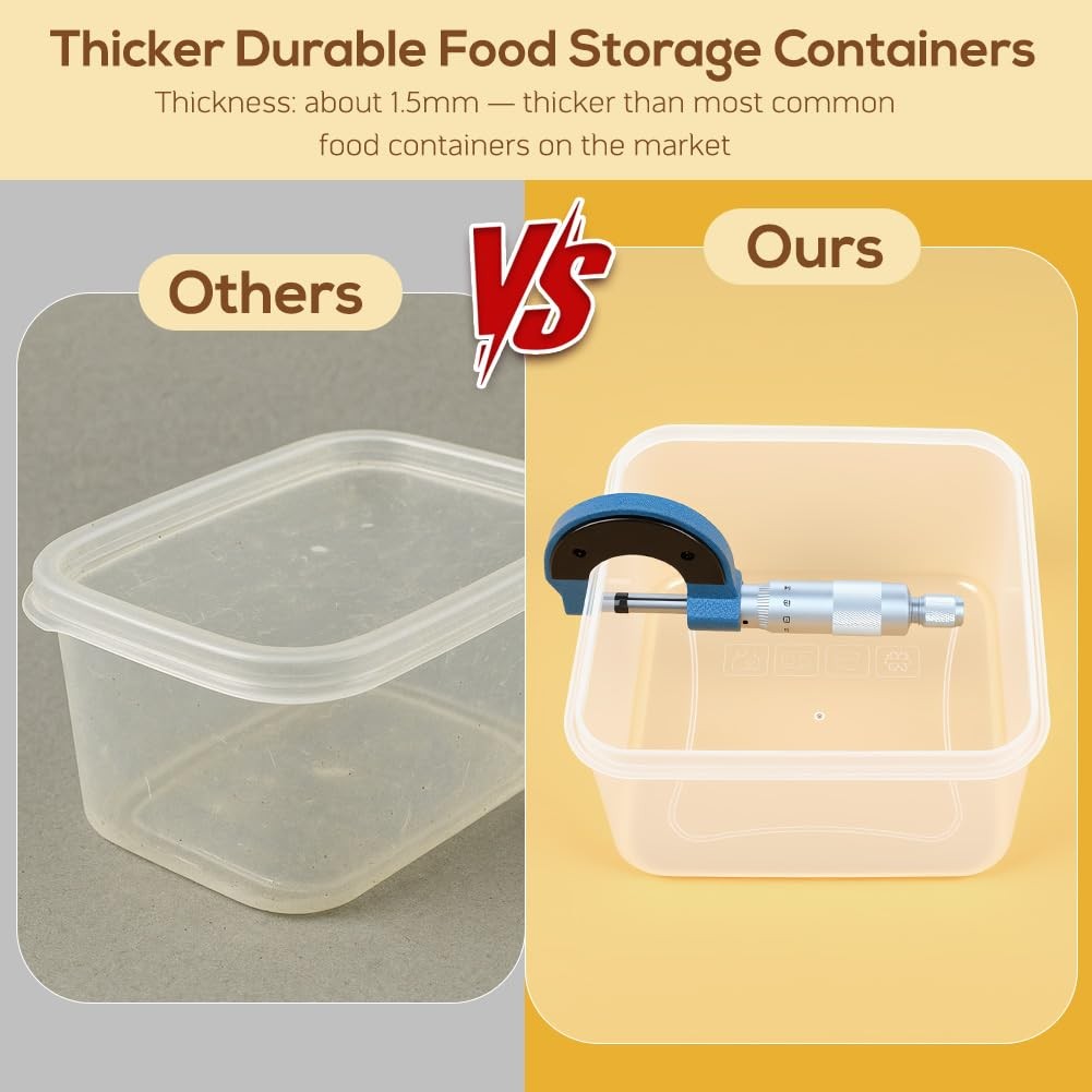 50 PCS Thicker Food Storage Containers with Lids, Clear Stackable Airtight Leakp