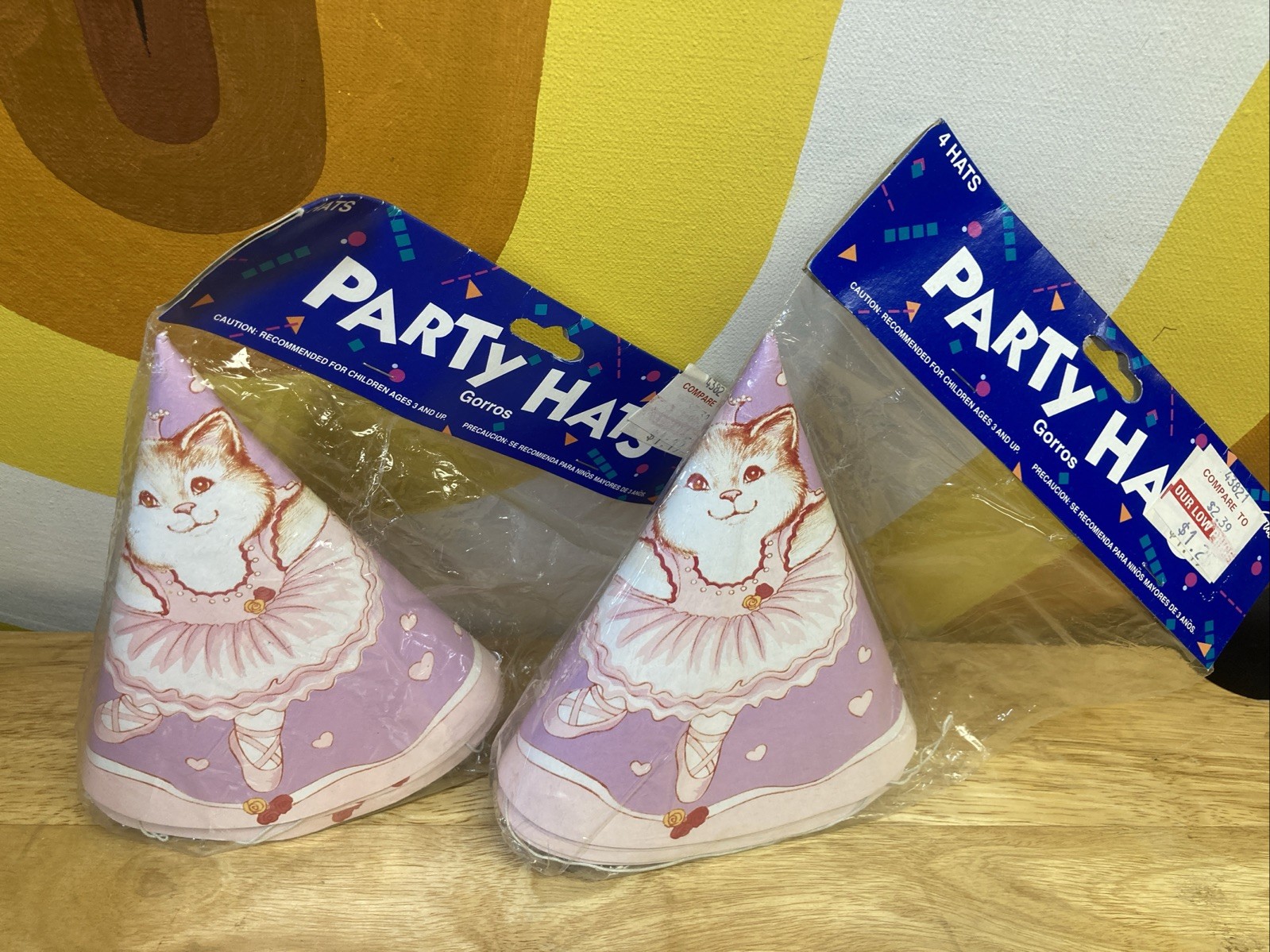 VTG 90s Ballerina Kitten Cat Party Favors Loot Bags Hats Gibson 1994 80s Retro