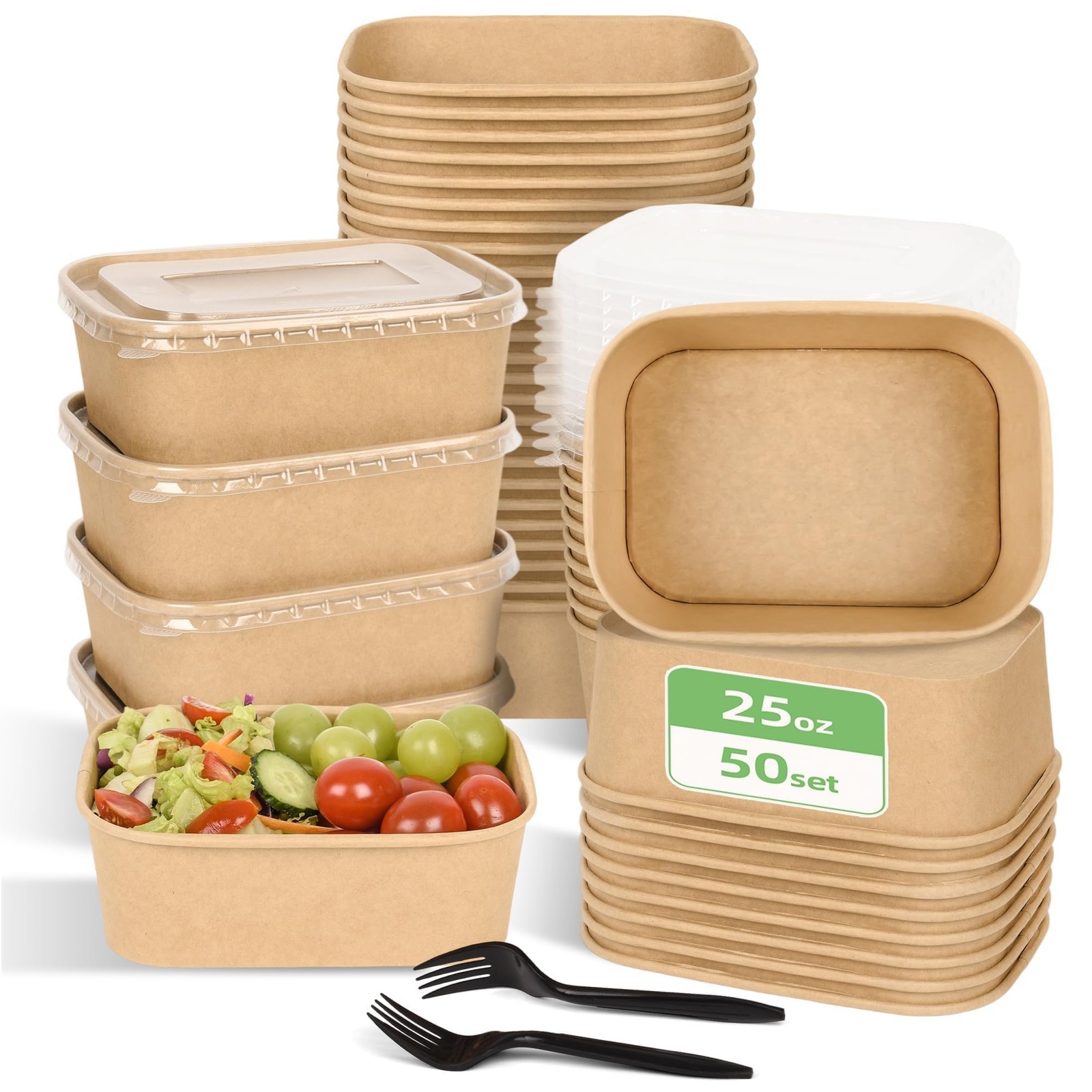 Disposable Meal Prep Containers 50 Pack 25oz Paper Bowls Lids Peseojiar Large