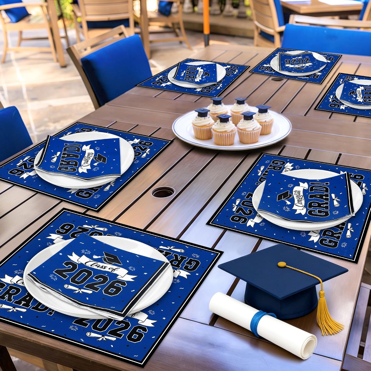 50 Pack Graduation Napkins, 6.5 X 6.5 Inches Blue Graduation Decorations 2026,