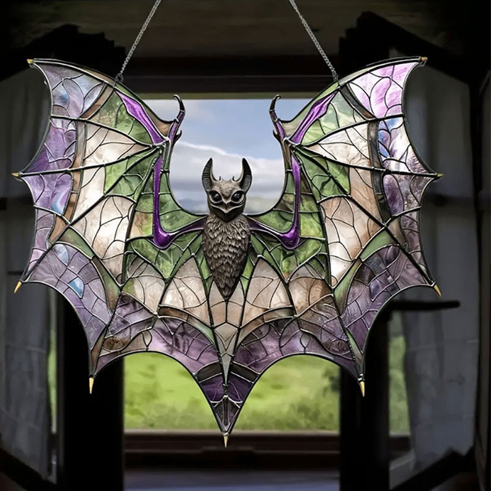 Contemporary Acrylic Bat Suncatcher Halloween Decor Home Wall Art Wreath JQ