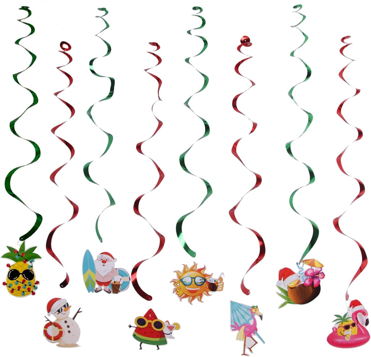 Glitter Christmas in July Bunting Banner with 8 Pieces Swirl Garlands Tropical C