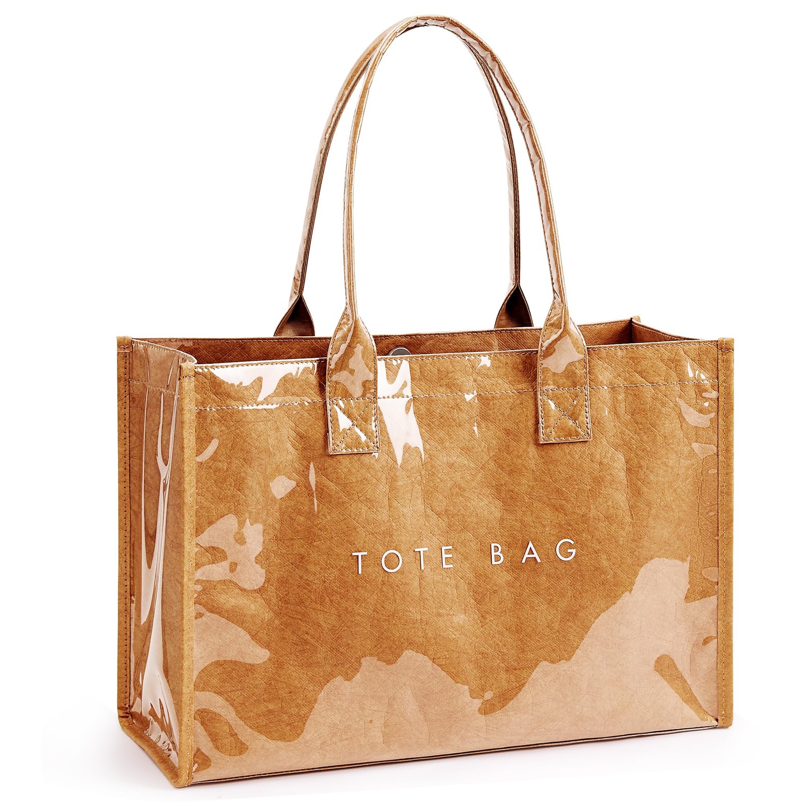 KALIDI PVC Tote Bag Women’s Kraft Paper Work Handbags Purses with Top Handle,Bro