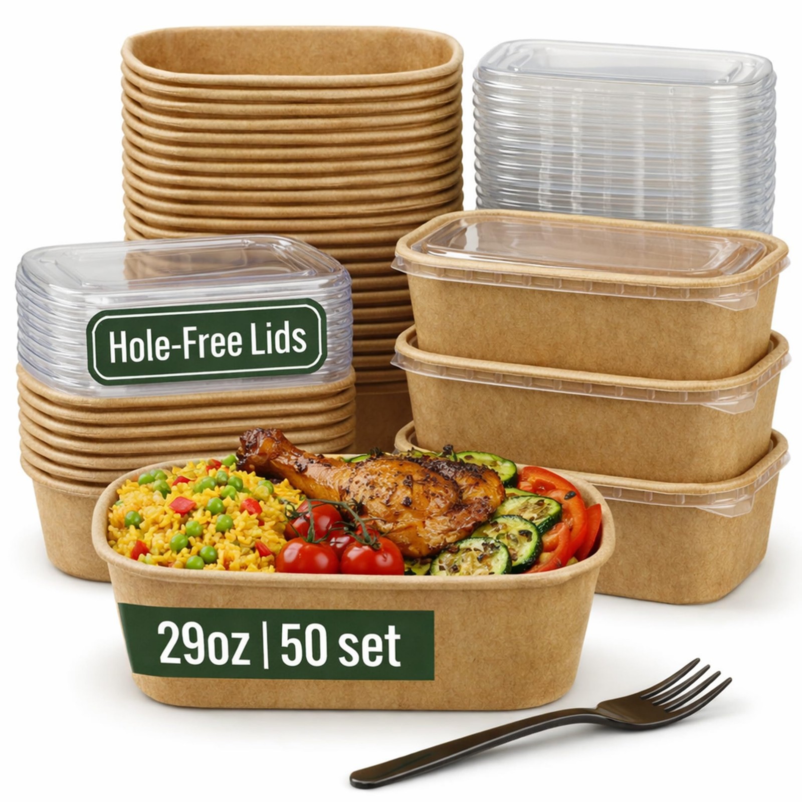 Disposable Meal Prep Containers 50 Pack 29oz Kraft Paper Bowls Lids Leafiew Safe