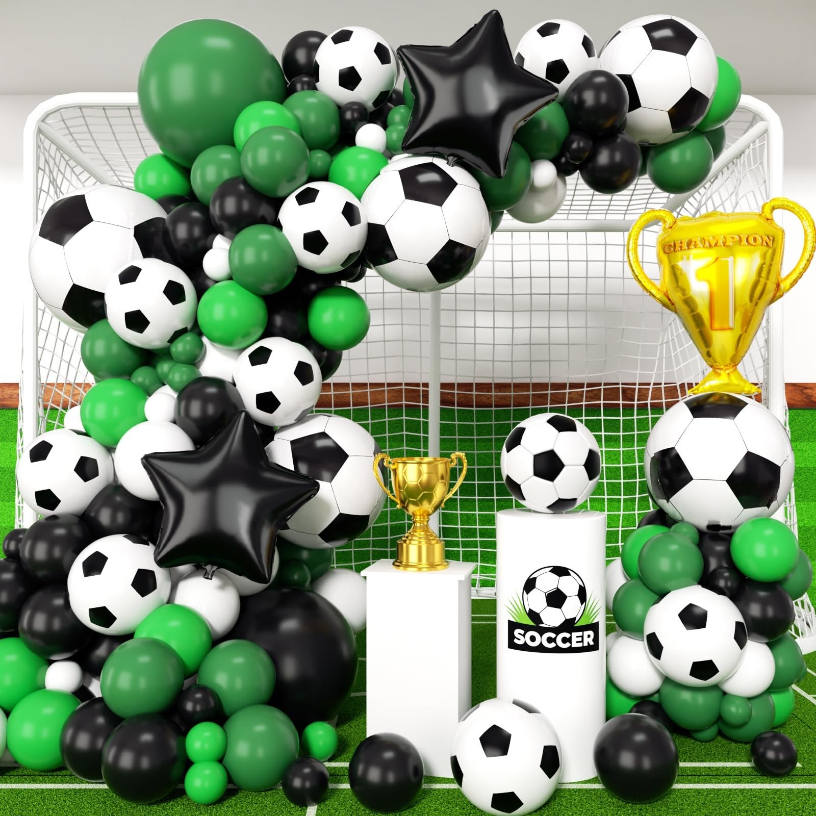 Soccer Balloons Garland Arch Kit 150Pcs – Black and White Dark Green Balloon …