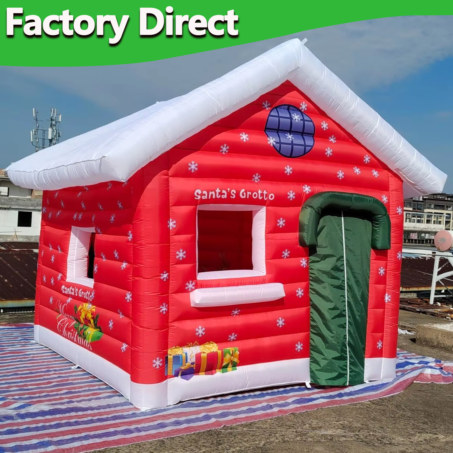 Full Printing Christmas House Inflatable Santa’s Grotto Santa Room With Blower