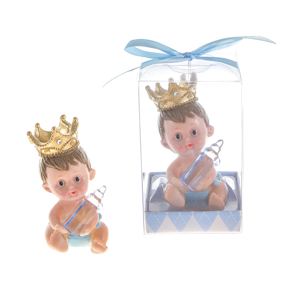 Mega Favors – Baby Boy Wearing Crown Poly Resin – Blue, 12PCS