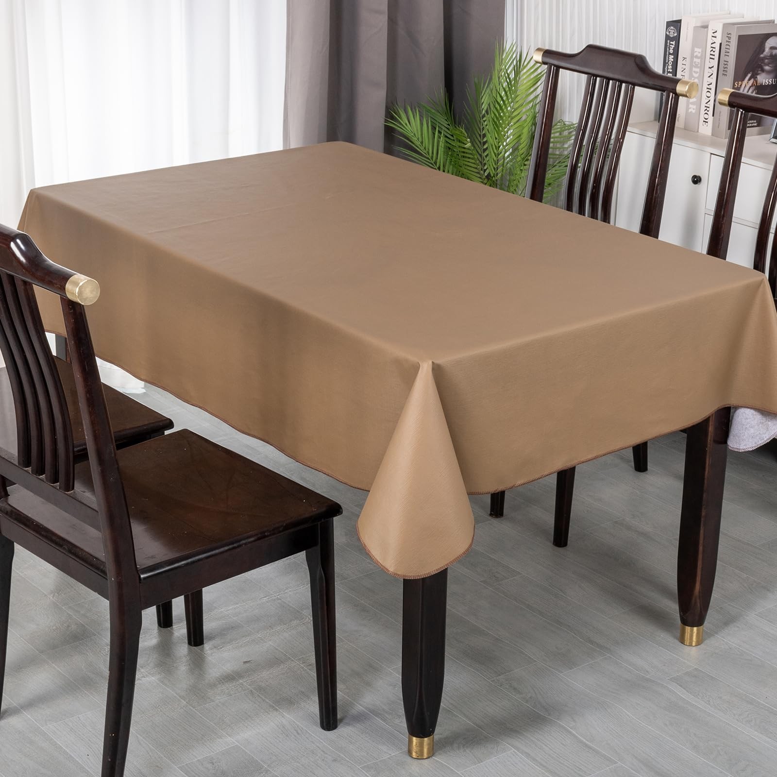 Elegant Rectangular Tablecloth, 100% Waterproof Vinyl, Solid Color Tablecloth, M