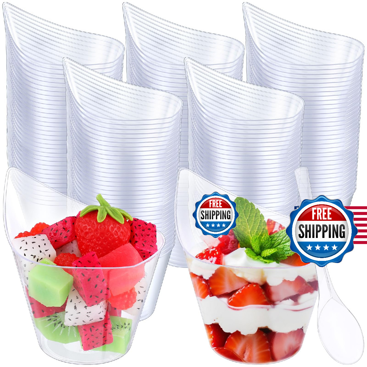 Gandeer 250 Pack Clear Plastic Dessert Cups with Tasting Spoons, Appetizer Cups
