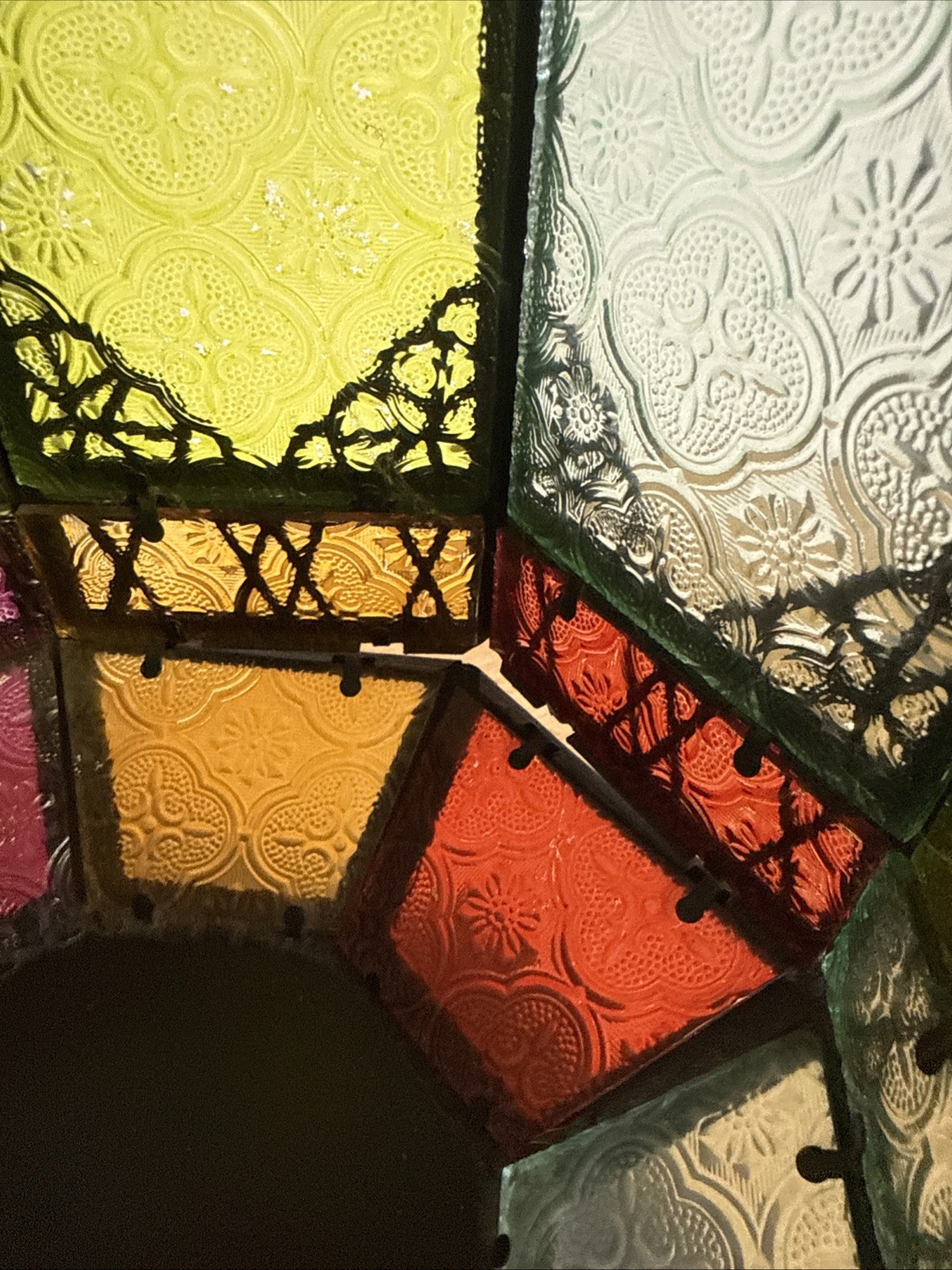 Ramadan Lantern Stained Glass Panels Multi Color 20” Moroccan Hanging Lamp