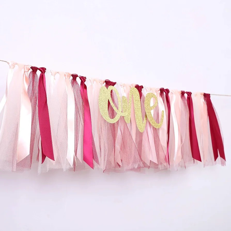 Tutu 1st Birthday Banner – Highchair Decoration, Tulle Garland