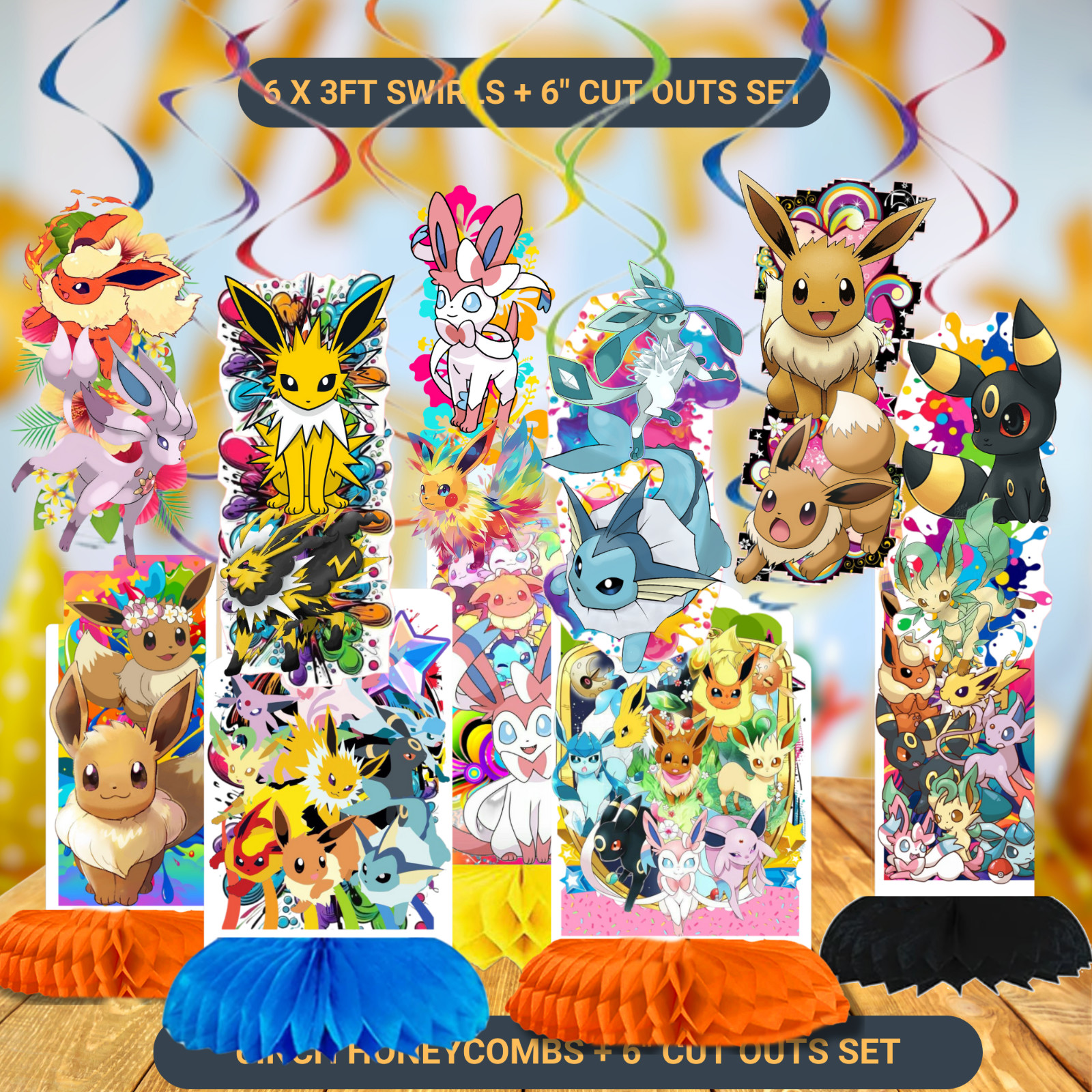 POKEMON EEVEE PARTY SUPPLIES BIRTHDAY DECORATION BALLOON TABLEWARE SWIRL