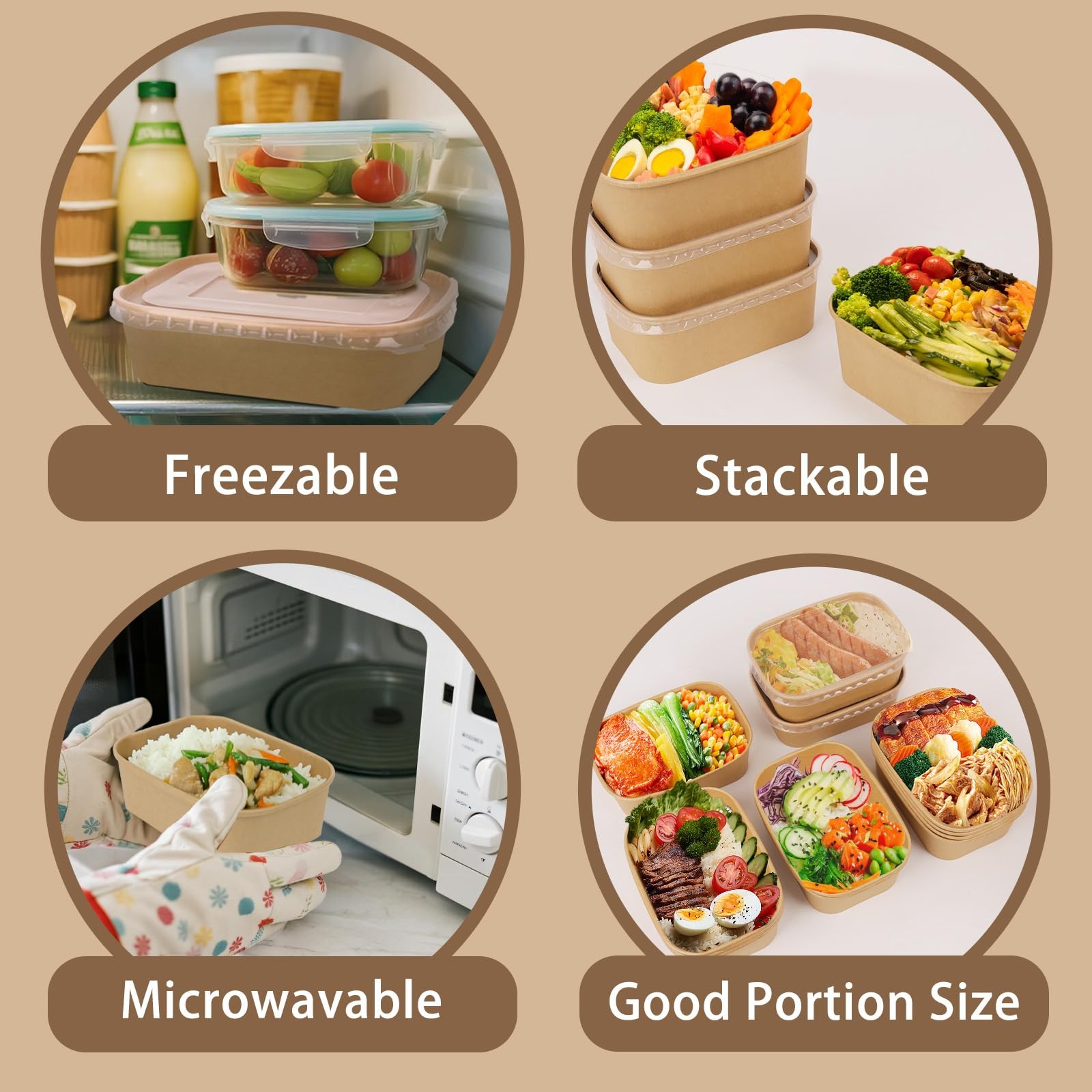 50 Pack 25 oz Paper Food Containers with Lids, Meal Prep Containers Disposabl…