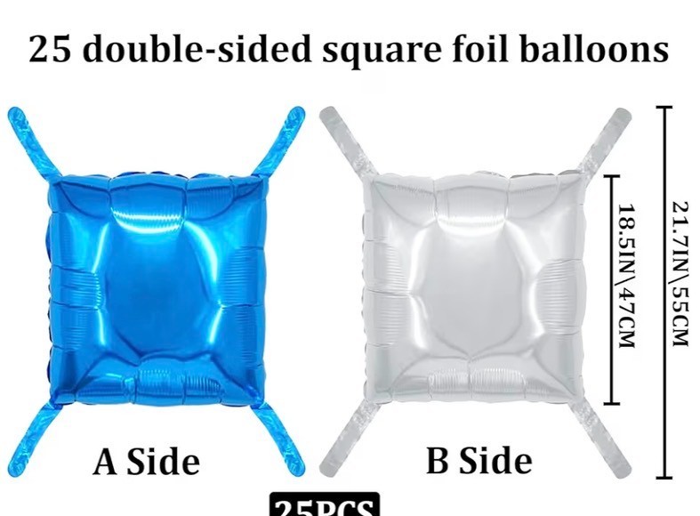 Blue and Silver BALLOON WALL Square Foil Backdrop 50 Pcs Double Sided