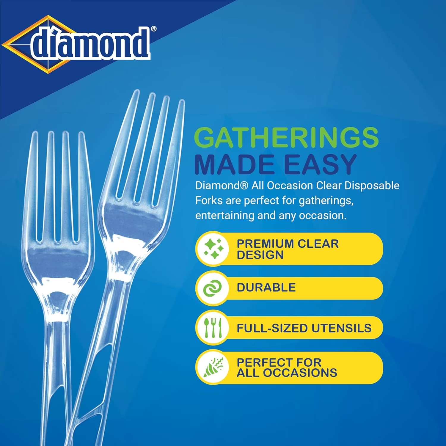 Diamond All Occasion Clear Plastic Disposable Cutlery, 288 Count Forks