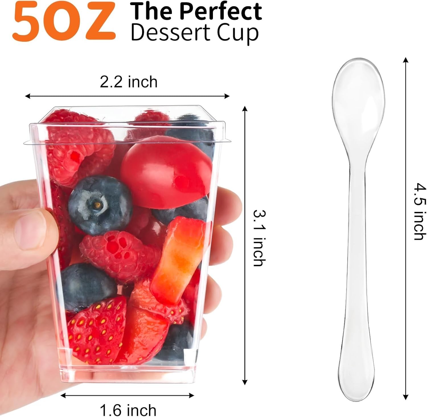 50 Pack 5 oz Plastic Dessert Cups with Lids and Spoons, Mini Parfait Cups Cle…