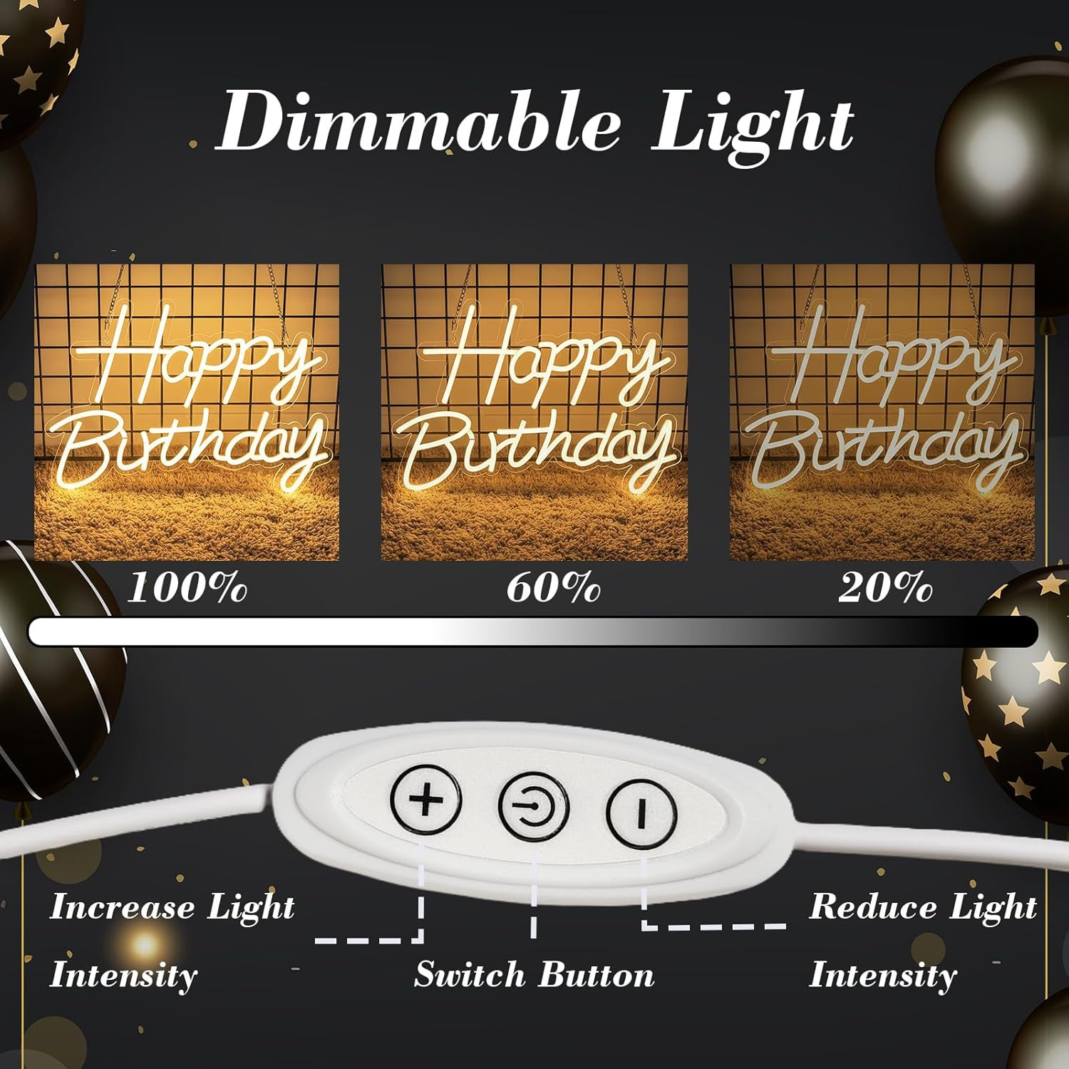 Happy Birthday Neon Sign for Backdrop, LED Happy Birthday Light up Sign, USB