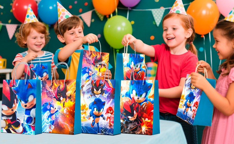 16Pcs Sonic Favor Bags Sonic Party Bags Sonic Gift Bags Sonic Candy Bags for Kid