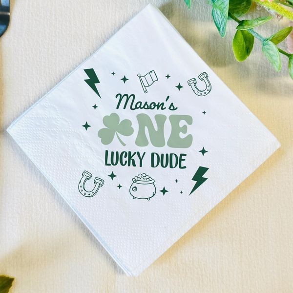Personalized One Lucky Dude 1st Birthday Napkins Custom Boy Party SATTNA0320