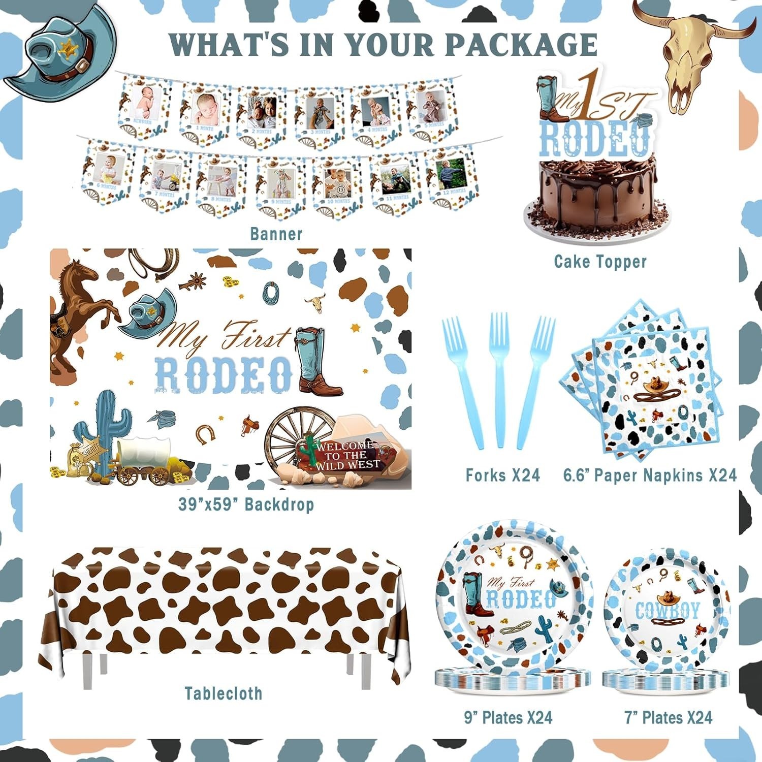 My First Rodeo Decorations Boy, Cowboy Themed 1st Birthday Party Balloon Banner