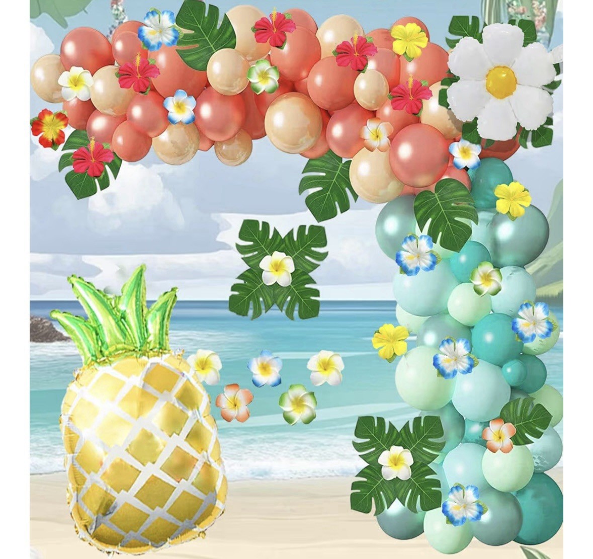 120Pcs Tropical Balloons Garland Arch Kit 12″, 10″, 5″ Balloons Luau-Theme Party