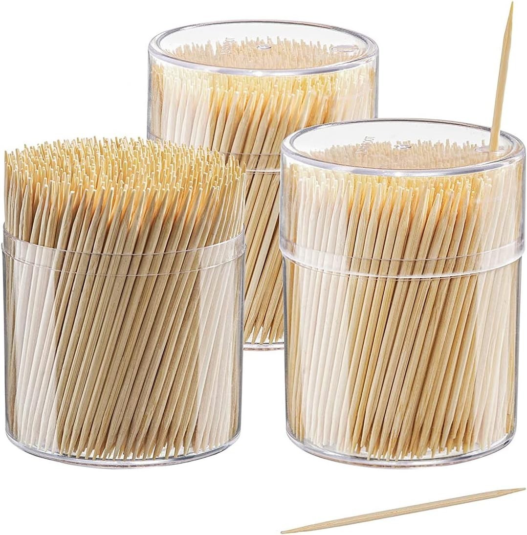 1500 PCS Comfy Package Bamboo Toothpicks Wood Round Double-Pointed Tooth Picks