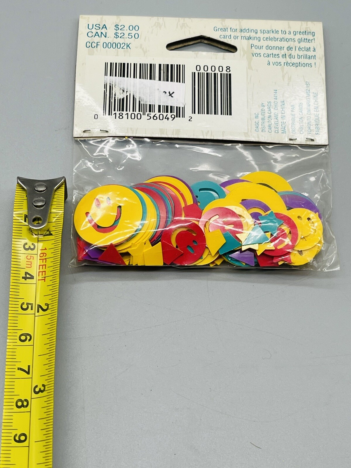 Vintage Carlton Cards Smiley Face Shaped Confetti 1/3 oz bag Multi Color Rainbow