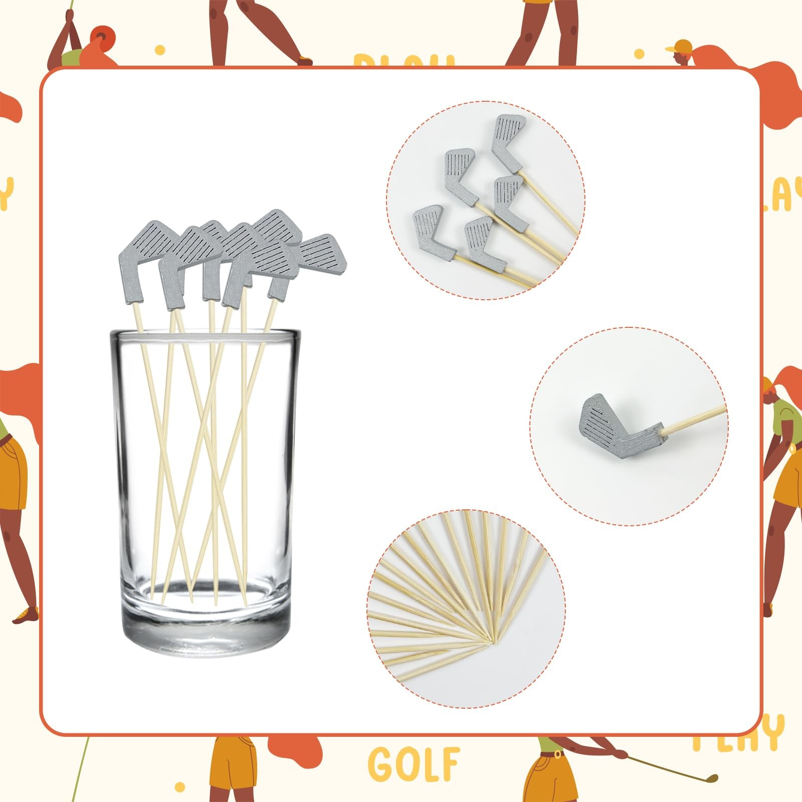 200 PCS 4.7 Inch Golf Cocktail Picks Themed Fruit Party Toothpick Decoration