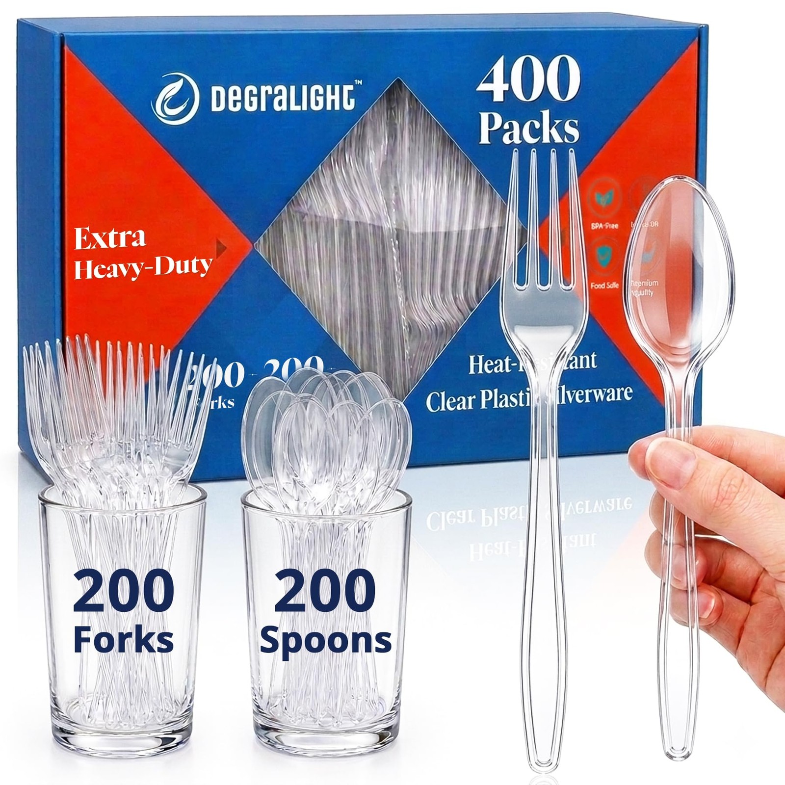 [400 Count] Plastic Silverware Set, Extra Heavy Duty Plastic Forks and Spoons…
