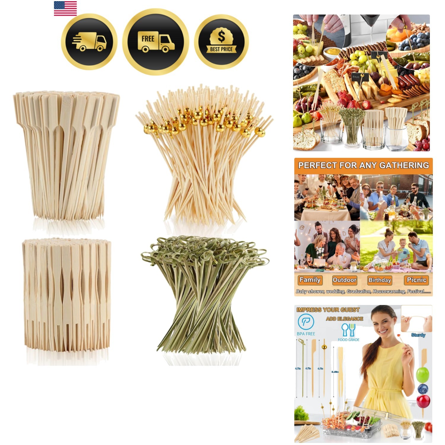 400 Cocktail Picks Bamboo Skewers for Appetizers,Fancy Toothpicks for Appetiz…