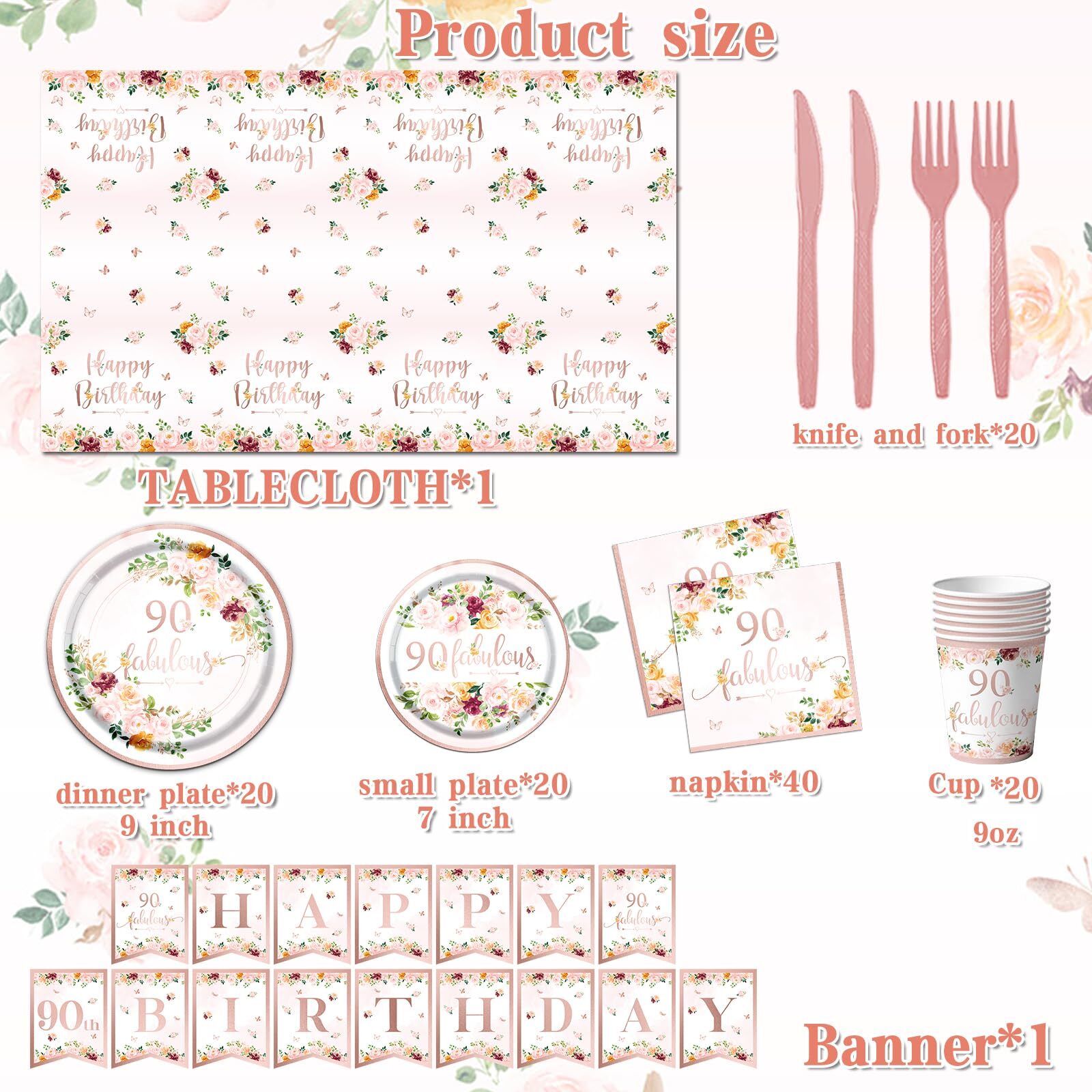 90th Birthday Party Supplies – Rose Gold Party Decorations 90th Birthday Tabl…