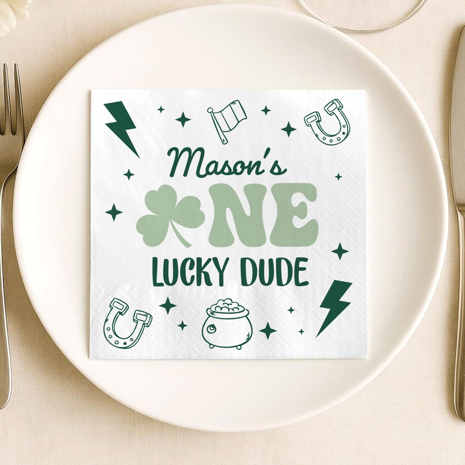 Personalized One Lucky Dude 1st Birthday Napkins Custom Boy Party SATTNA0320