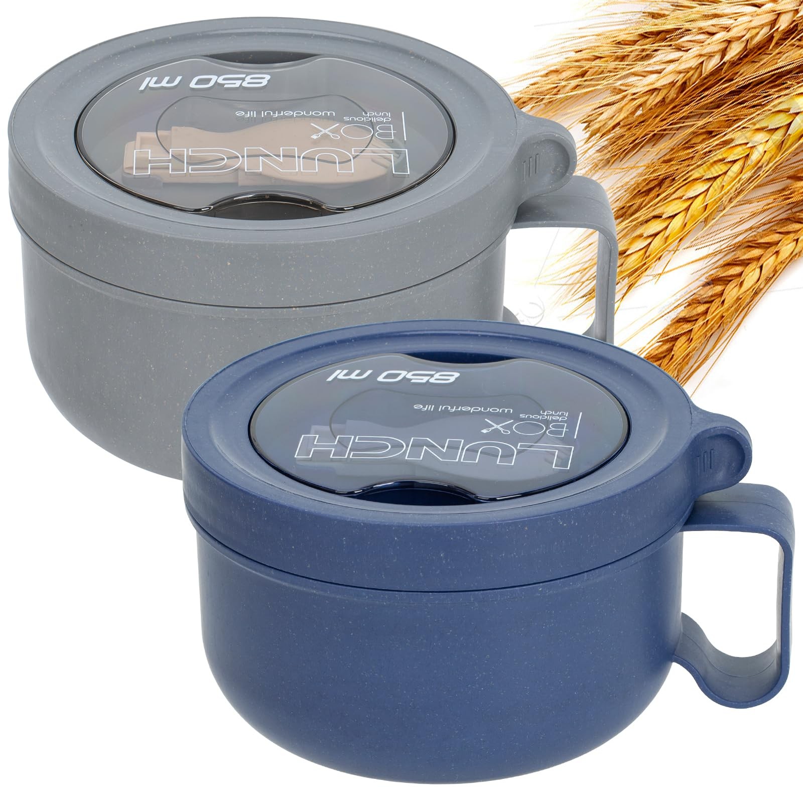 Ronanemon 2 Pack Soup Bowl with Handles, Microwave Ramen Bowl with Lid for Soup