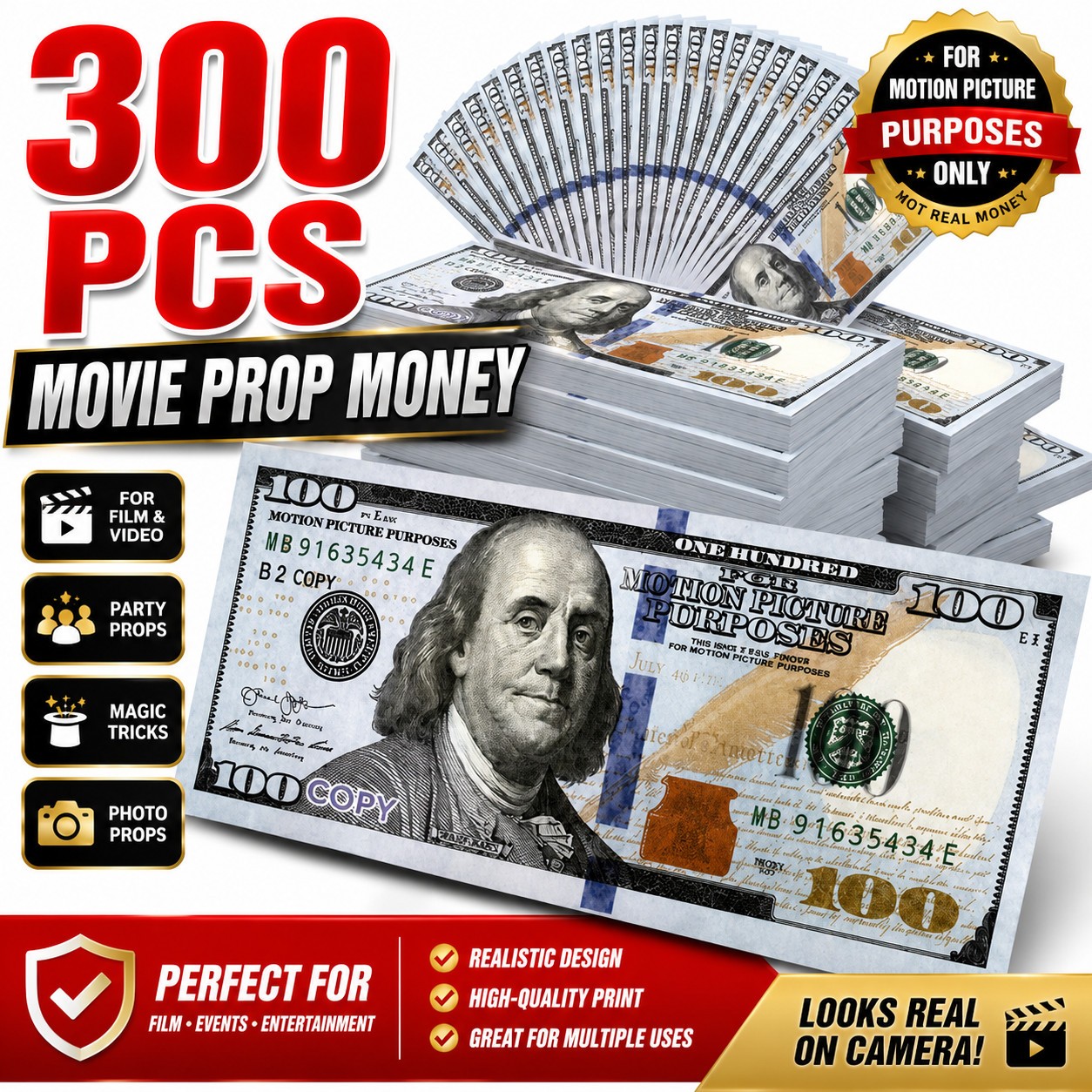 300 PCS Props Money for Film Making Video Recording Party Event Supplies