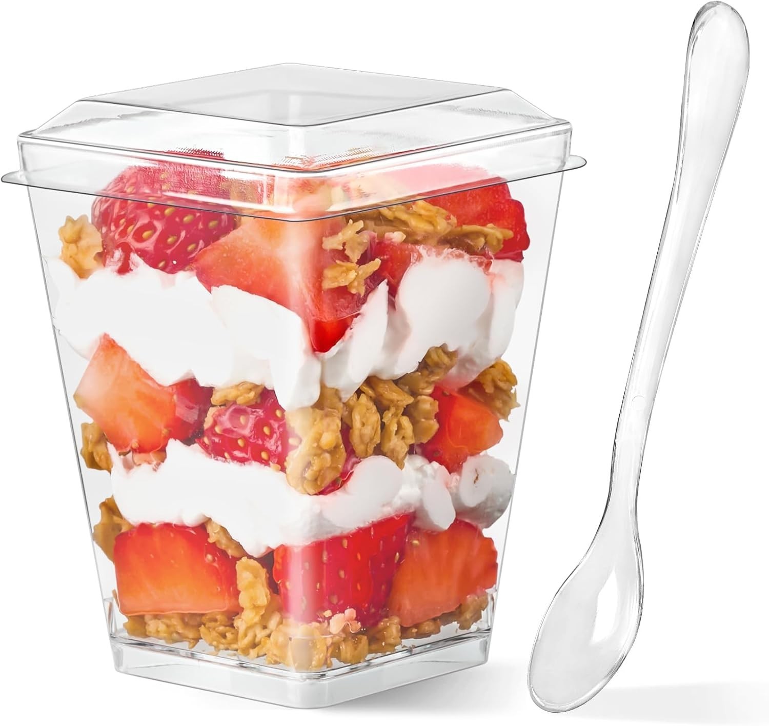 50 Pack 5 oz Plastic Dessert Cups with Lids and Spoons, Mini Parfait Cups Cle…