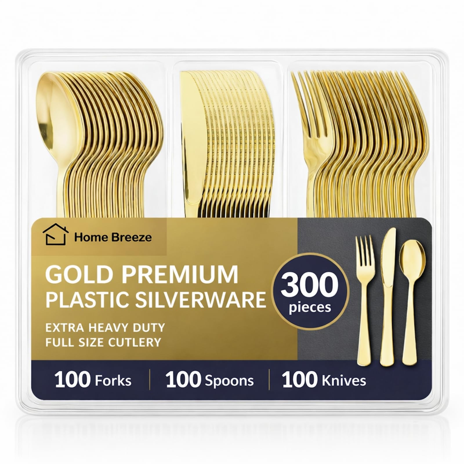 300 Pack Premium Heavy Duty Gold Plastic Silverware, 100 Forks, 100 Spoons, 1…