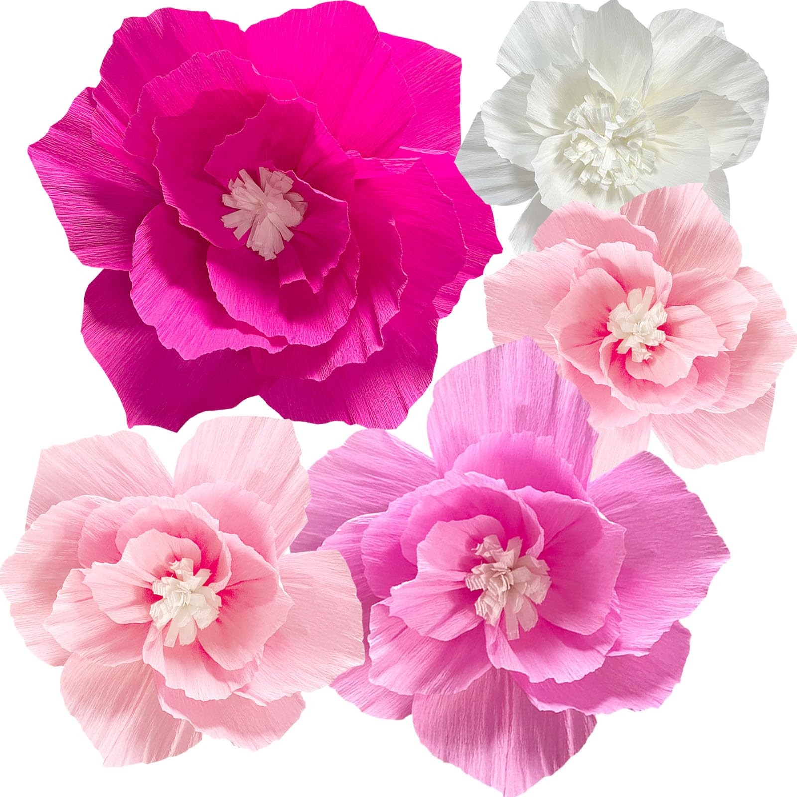 Pink Paper Flowers, Hot Light Pink White, 3D Wall Decor