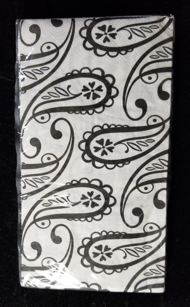 Party Buffet Napkins White & black Paisley Contemporary 16 Count Paper
