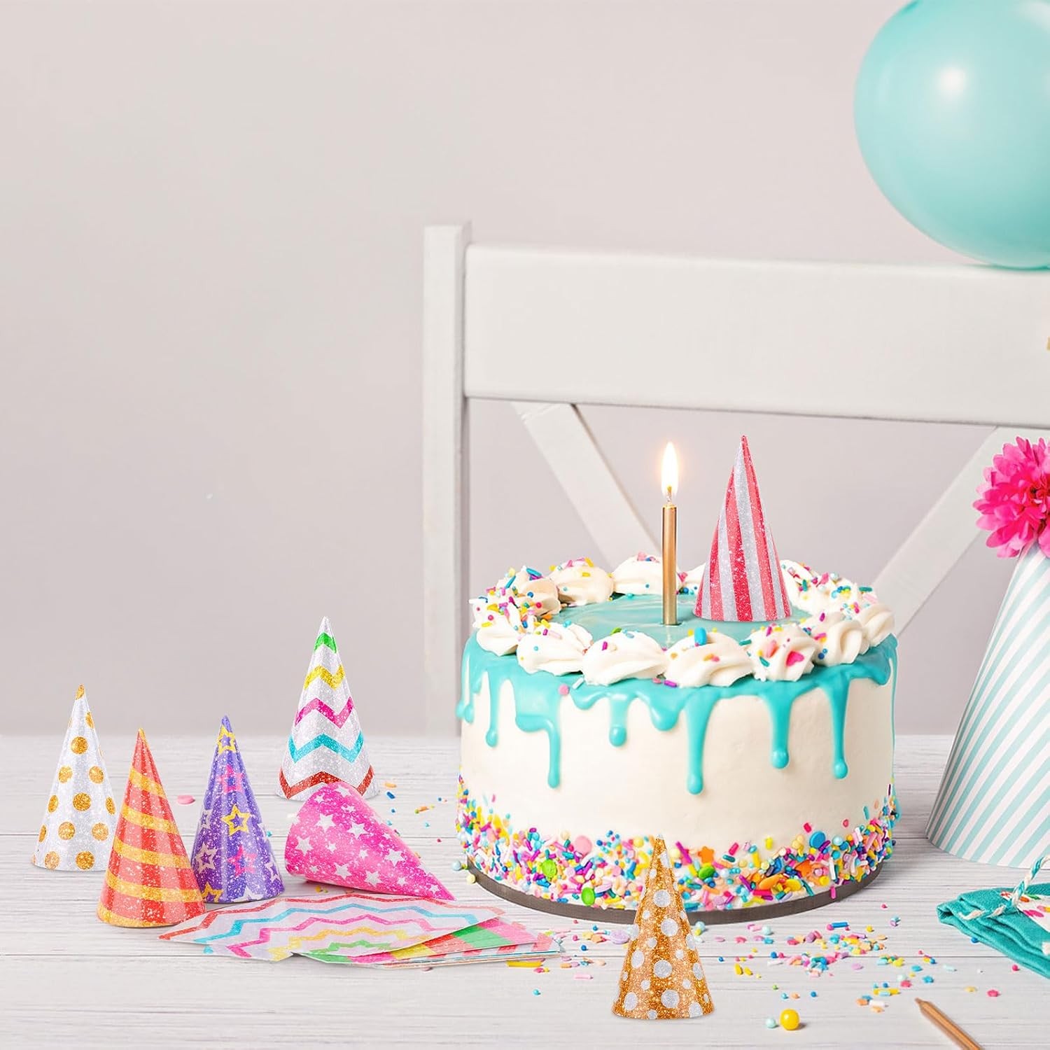 10Pcs Glitter Mini Party Cone Hats Set