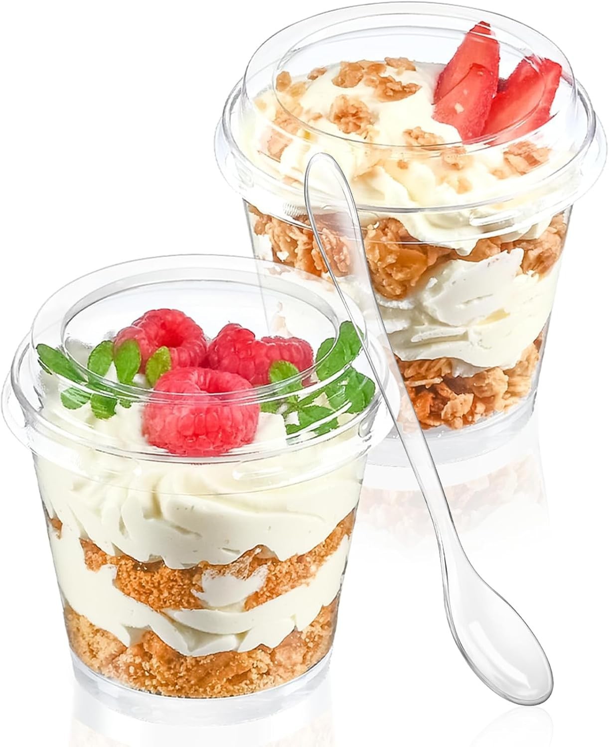 6 oz Mini Dessert Cups with Lids and Spoons 150 Pcs | Serves 50 | Small Plast…